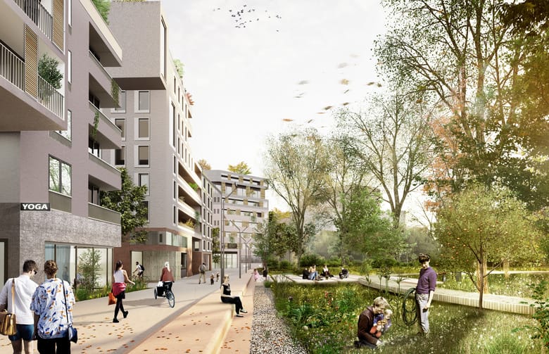 Neubau-Quartier plus Wohnturm: Günthersburghöfe