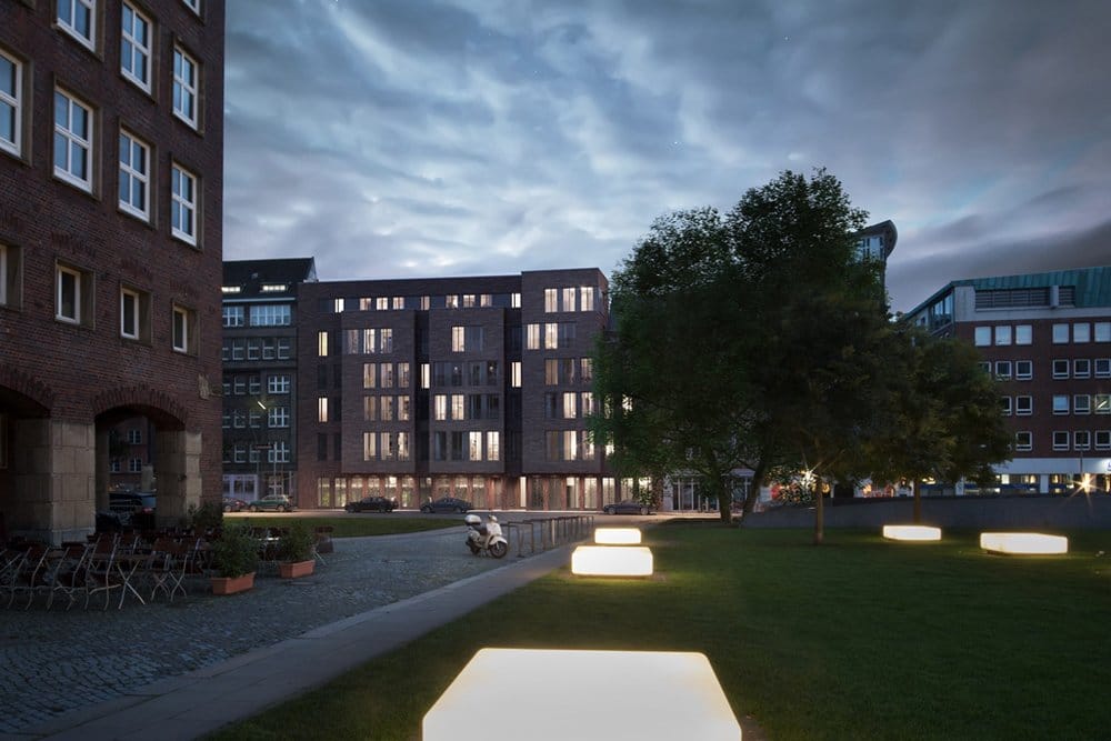 In Domplatz-Nähe bietet die KING Immobilien GmbH 14 neue Eigentumswohnungen in Hamburg: „Schopenstehl – Kleine Reichenstraße“ (Bild: KING Immobilien GmbH).