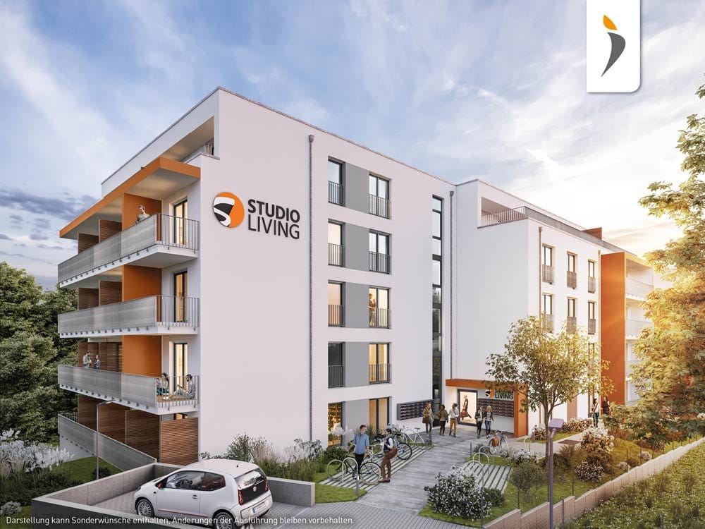 Mit dem Neubau „Studio Living Frankfurt F.1“ in Niederrad entstehen 71 Studenten-Appartements (Bild: PROJECT Immobilien - Niederlassung Rhein-Main).