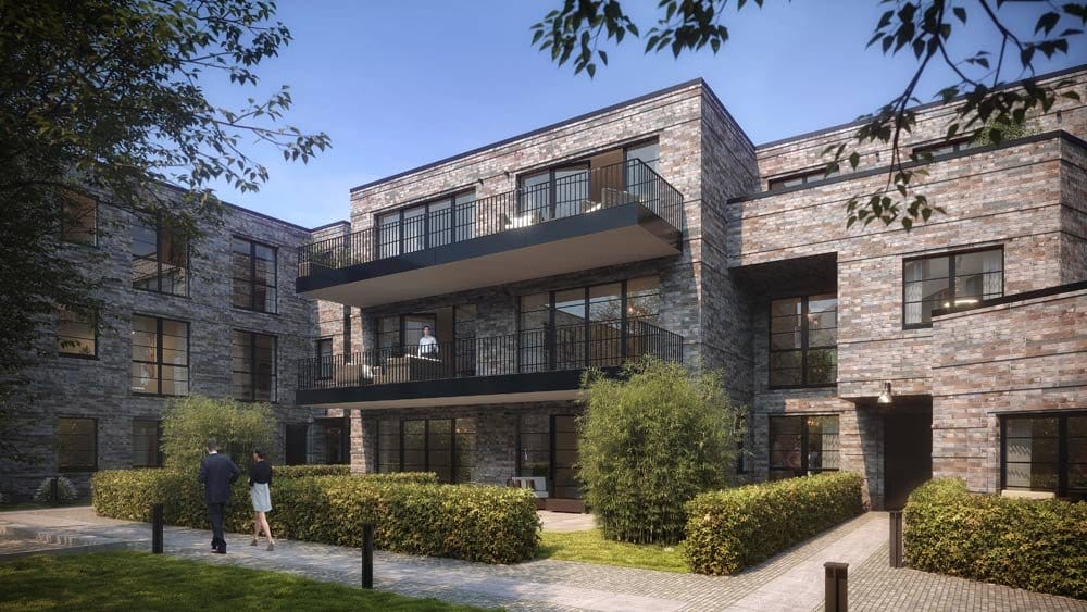 In Düsseltal: die „Alte Porzellan Manufaktur Düsseldorf“ mit 28 neuen Eigentumswohnungen (Bild: Busch Wohnimmobilien GmbH).